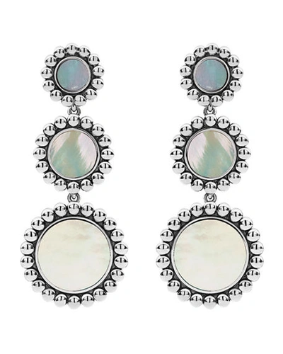 Shop Lagos Maya 3-drop Earrings, Mother-of-pearl/onyx In Mother Of Pearl