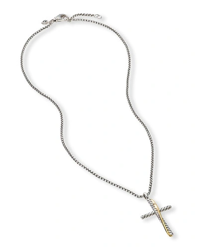 Shop David Yurman Crossover Cross Necklace W/ 18k Gold In Yellow/silver