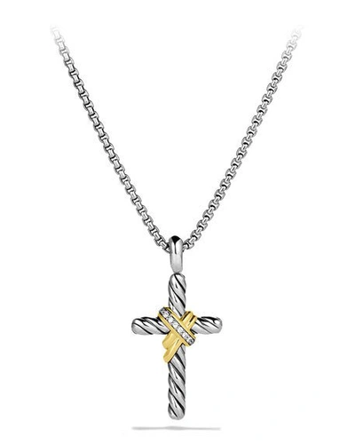 Shop David Yurman X Cross Necklace With Diamonds And 14k Gold In Two Tone