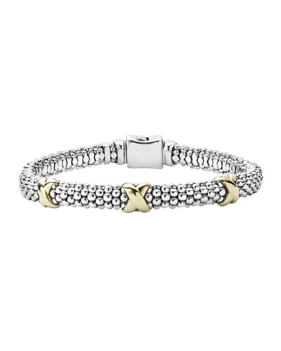 Shop Lagos Embrace Silver & 18k Gold X Bracelet, 6mm In Yellow/silver