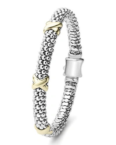Shop Lagos Embrace Silver & 18k Gold X Bracelet, 6mm In Yellow/silver