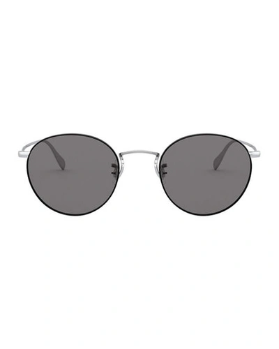 Shop Oliver Peoples Coleridge Round Metal Aviator Sunglasses In Black