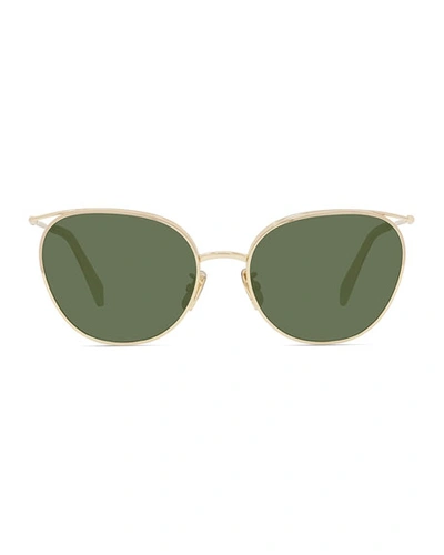 Shop Celine Oval Mineral Lens Sunglasses In Gold/green