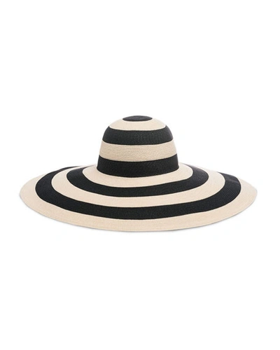 Shop Eugenia Kim Sunny Striped Wide-brim Hat In White/black