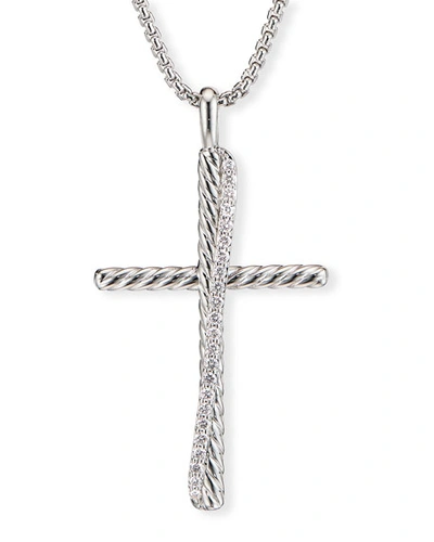 Shop David Yurman Crossover Xl Cross Necklace W/ Diamonds In White/silver