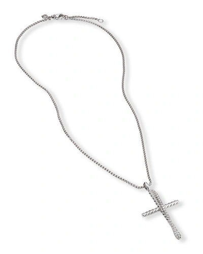 Shop David Yurman Crossover Xl Cross Necklace W/ Diamonds In White/silver