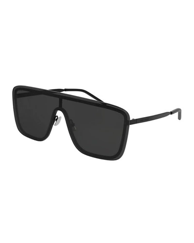 Shop Saint Laurent Mask Shield Mirrored Sunglasses In Black