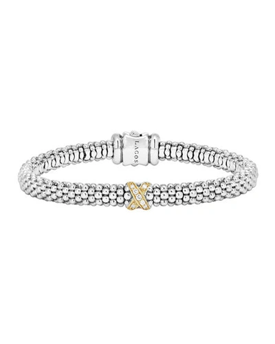 Shop Lagos Silver Caviar Diamond X Bracelet, 6 Mm In Gold & Diamond