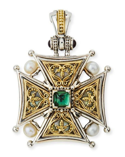 Shop Konstantino Hestia Cross Pendant W/ Green Tourmaline