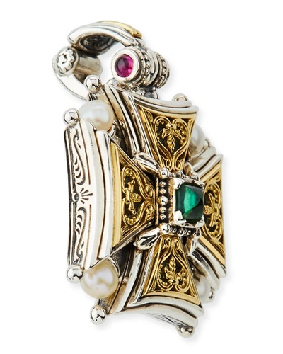 Shop Konstantino Hestia Cross Pendant W/ Green Tourmaline