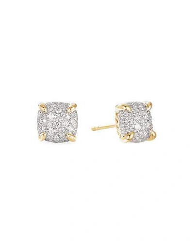 Shop David Yurman Chatelaine Stud Earrings In 18k Yellow Gold With Full Pave Diamonds, 7mm