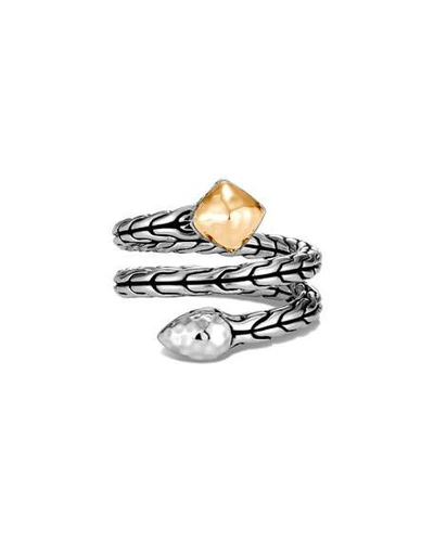 Shop John Hardy Classic Chain Hammered Coil Ring W/ 18k Gold In Gold And Silver