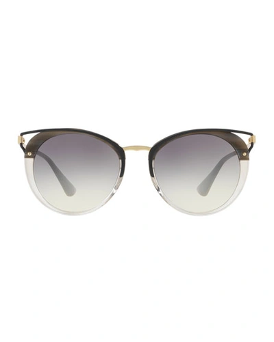 Shop Prada Cutout Round Sunglasses In Gray