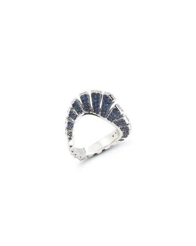 Shop Miseno 18k White Gold Blue Sapphire/white Diamond Fan Ring