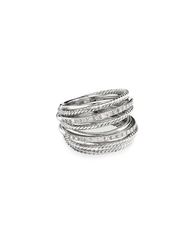 David Yurman Sterling Silver Crossover Wide Ring With Diamonds, 7 In Diamond