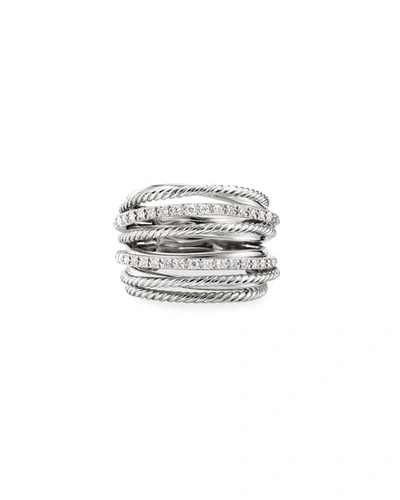 Shop David Yurman Crossover Wide Ring With Diamonds And Silver, 18mm