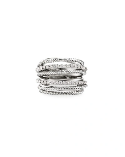 David Yurman Sterling Silver Crossover Wide Ring With Diamonds, 7 In Diamond