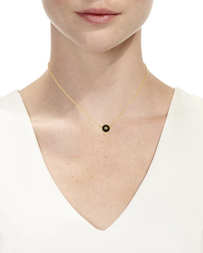 Shop Tory Burch Kira Enamel Pendant Necklace, Black In Black/gold