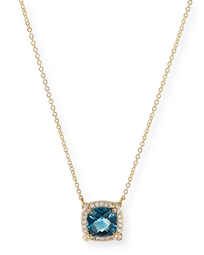 Shop David Yurman Petite Chatelaine Pave Bezel Pendant Necklace In 18k Yellow Gold With Hampton Blue Topaz