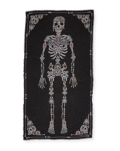 Shop Alexander Mcqueen Treasure Skeleton Shawl In Black/ivory