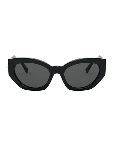 Shop Versace Chunky Cat-eye Sunglasses W/ Crystal Embellished Medusa Temples In Black