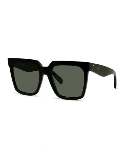 Shop Celine Square Acetate Sunglasses W/ Side Studs In Black