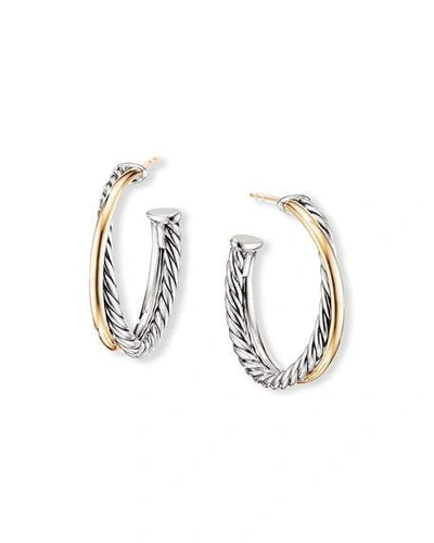 Shop David Yurman Crossover Hoop Earrings With 18k Gold In Silver, 5mm, 1"l In Yellow/silver