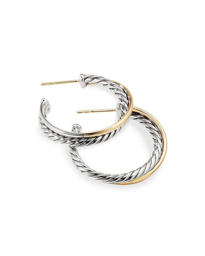 Shop David Yurman Crossover Hoop Earrings With 18k Gold In Silver, 5mm, 1"l In Yellow/silver