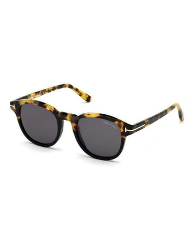 Shop Tom Ford Jameson Round Acetate Sunglasses In Havana/smoke