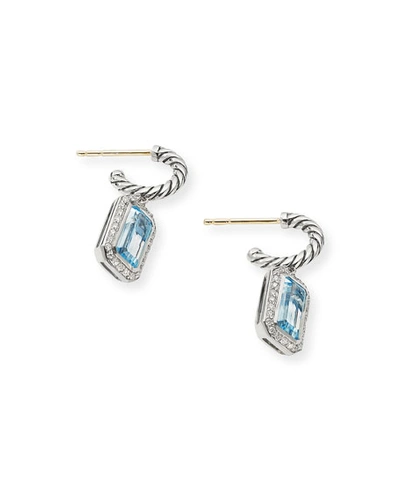 Shop David Yurman Novella Cable Drop Earrings With Blue Topaz And Diamonds