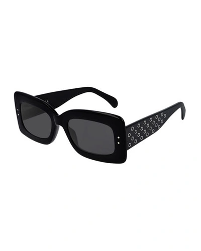 Shop Alaïa Rectangle Grommet Acetate Sunglasses In Black