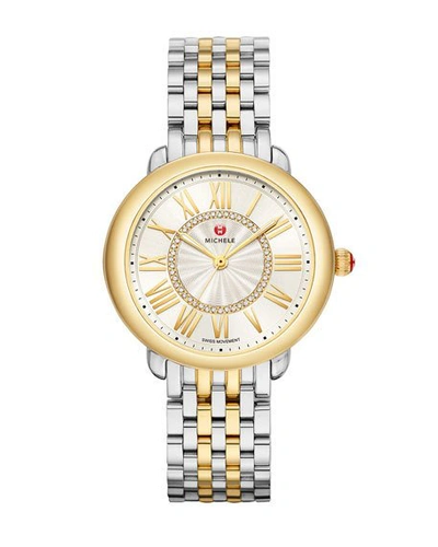 Michele Women's Serein Mid Two-tone Diamond Bracelet Watch In Silver