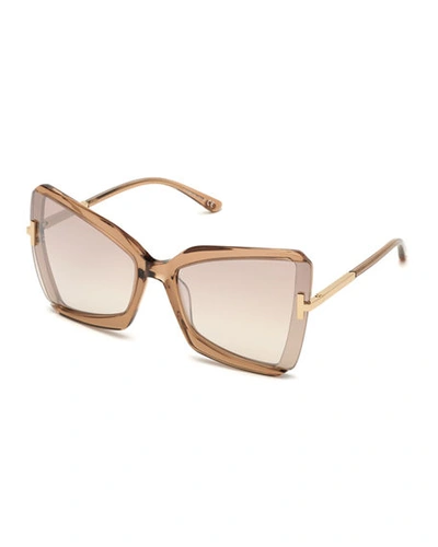Shop Tom Ford Gia Semi-rimless Butterfly Sunglasses In Beige