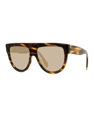 Shop Celine Flattop Gradient Shield Sunglasses, Black Pattern In Blonde Havana