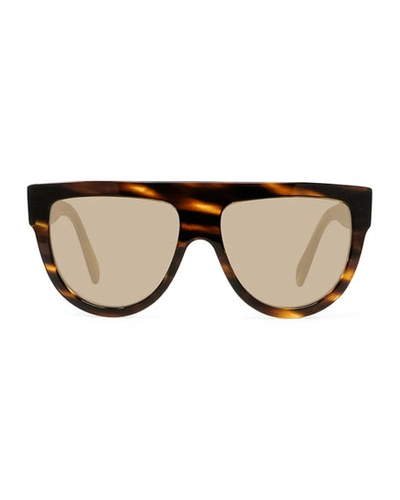 Shop Celine Flattop Gradient Shield Sunglasses, Black Pattern In Blonde Havana