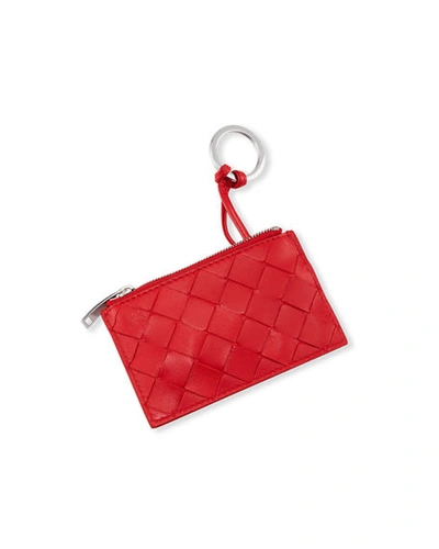 Shop Bottega Veneta Napa Intrecciato Zip-top Keyring Card Holder In Bright Red