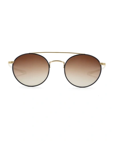 Shop Krewe Driskill Round Titanium Sunglasses In Black/amber