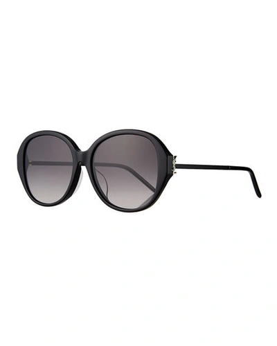 Shop Saint Laurent Round Acetate & Metal Sunglasses In Black