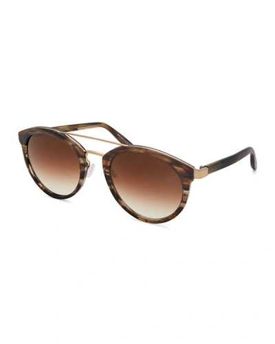 Shop Barton Perreira Dalziel Round Sunglasses With Metal Bar In Sulcata Tortoise