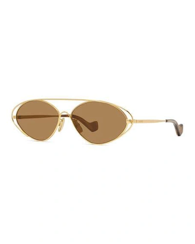 Shop Loewe Oval Metal Cutout Sunglasses In Gold