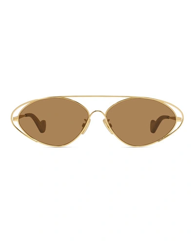 Shop Loewe Oval Metal Cutout Sunglasses In Gold