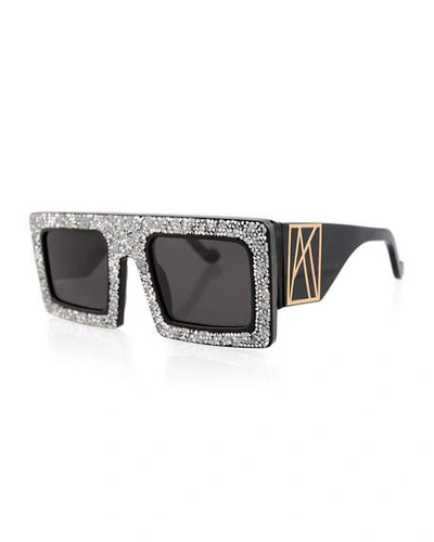 Shop Anna-karin Karlsson Mother Beep Crystal Front Square Sunglasses In Black/ice Crystal
