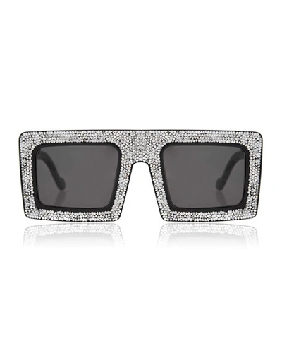 Shop Anna-karin Karlsson Mother Beep Crystal Front Square Sunglasses In Black/ice Crystal