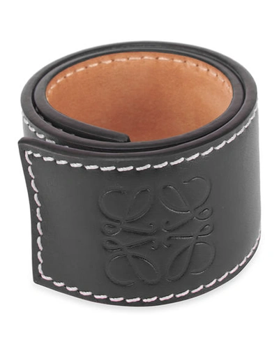 Shop Loewe Small Leather Slap Bracelet In Black