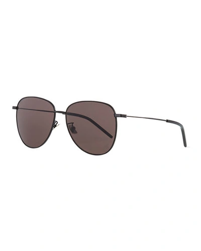 Shop Saint Laurent Semi-round Metal Aviator Sunglasses In Black