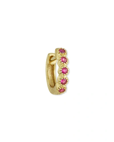 Shop Jude Frances 18k Petite Pink Sapphire Bezel Hoop Earring, Single In Gold