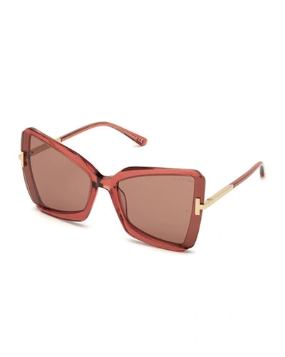 Shop Tom Ford Gia Semi-rimless Butterfly Sunglasses In Pink/violet