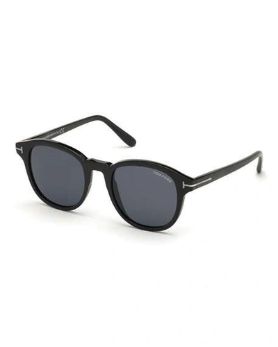 Shop Tom Ford Jameson Round Acetate Sunglasses In Black/smoke