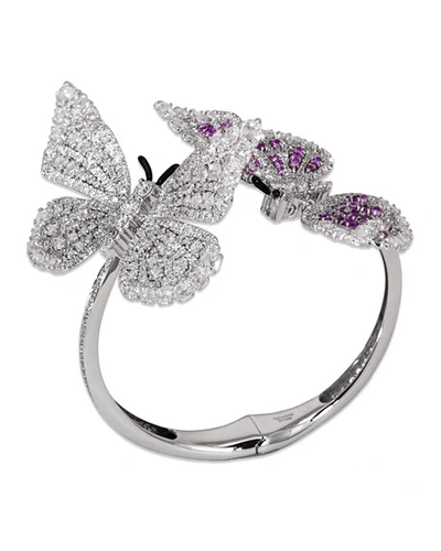 Shop Staurino 18k White Gold Diamond & Pink Sapphire 2-butterfly Bracelet