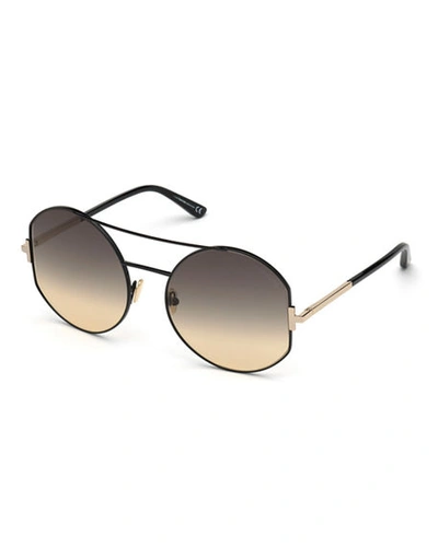 Shop Tom Ford Dolly Round Gradient Metal Sunglasses In Black